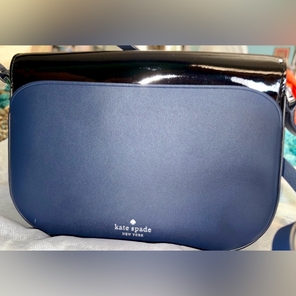 Kate Spade Zibbi Medium Flap Shoulder + Crossbody Bag Navy Blue & Purple Owl - Picture 4 of 9